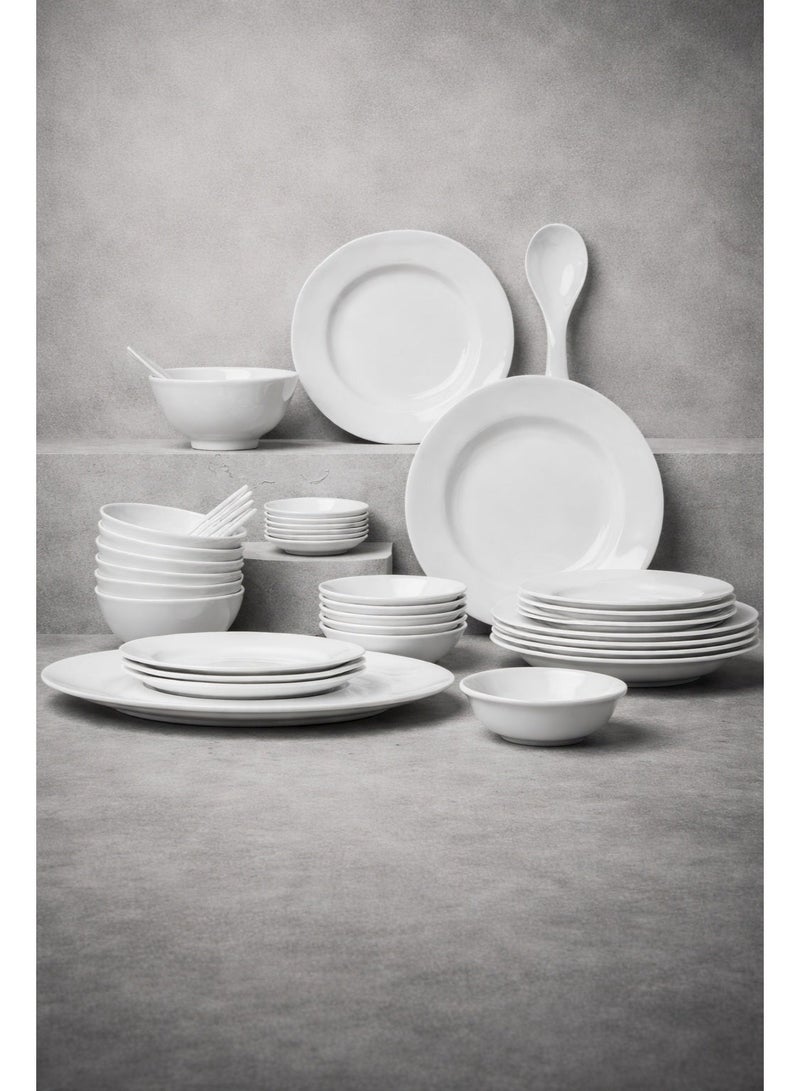 سي سي بن شيهون طقم عشاء ميلامين فاخر 40 قطعة مناسب لـ 6 أشخاص لون أبيض أمن لاستخدامد وغسالة الاطباق - Image 1